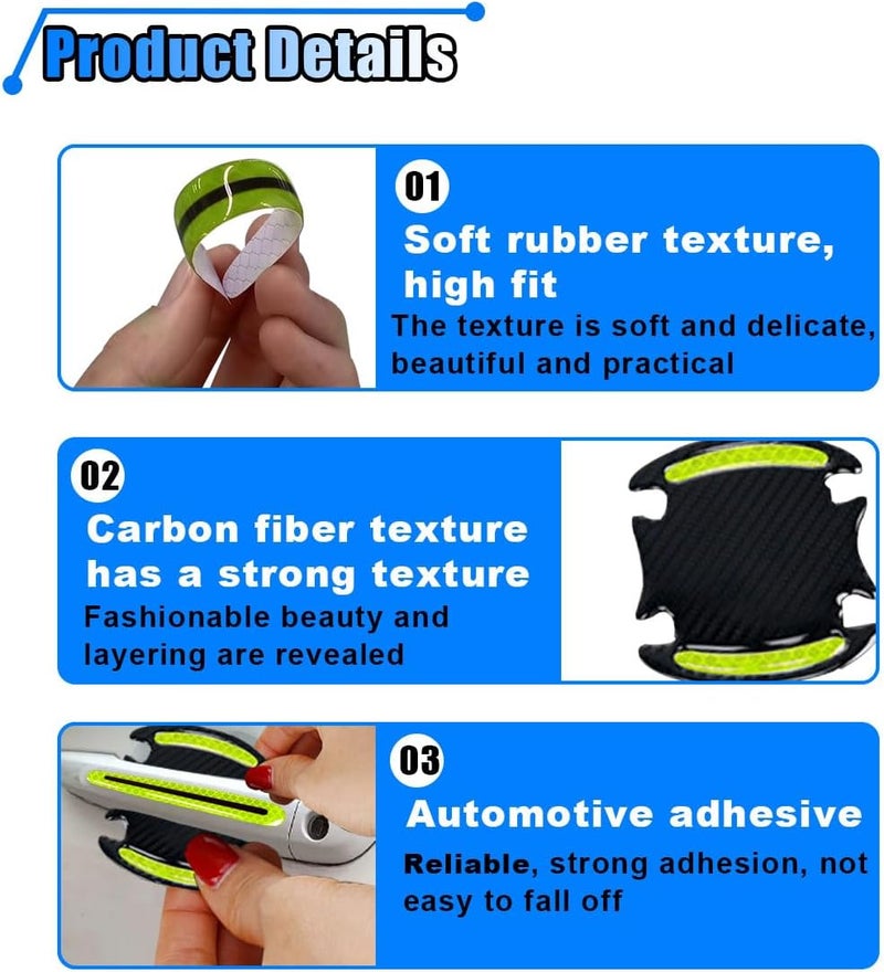 BDZMC 8PCS Reflective Car Door Handle Protector Sticker, Carbon Fiber Auto Handle Cup Paint Guard Protective Film, Anti-Scratches Bowl Sticker, Self-Adhesive & Non-Marking (Green) - Image 3